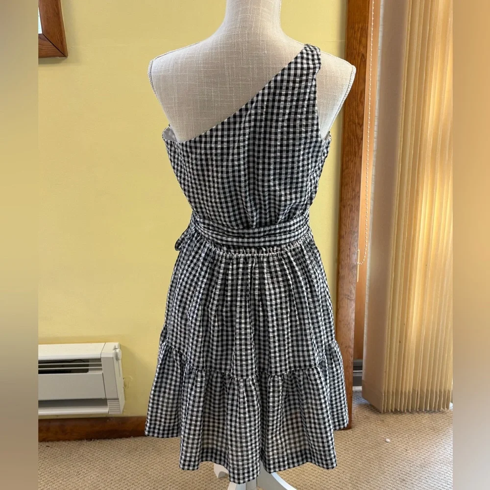 NEW Vineyard Vines Gingham Seersucker One-Shoulder A-Line Belted Dress 4 Plaid - Picture 8 of 13